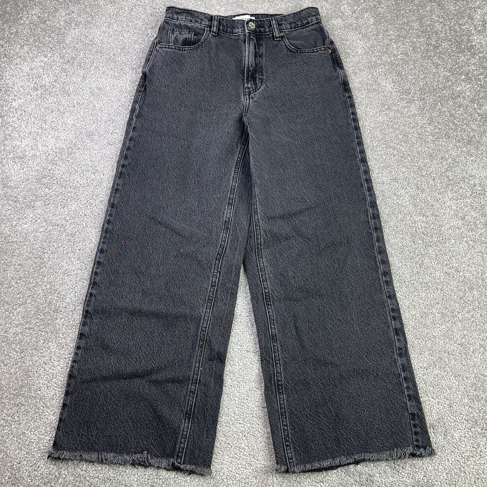 Pacsun Nora Jeans Women’s 25 Black Wide Leg High Rise Charcoal Wash Raw Hem Crop